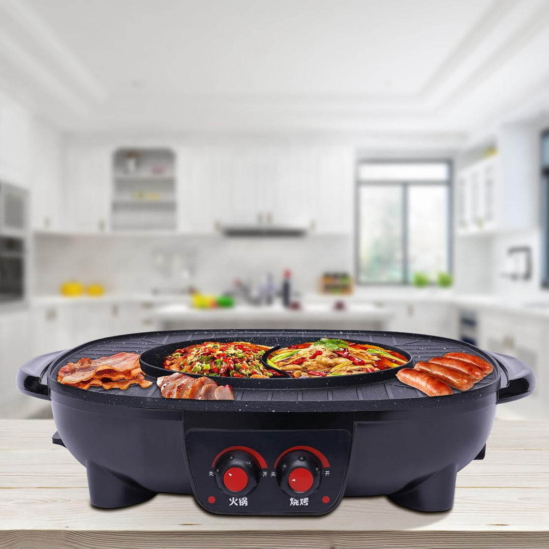 2100W Hot Pot Elektrischer,2 In 1 Hotpot und Grill,Multifunktions BBQ Elektro Hotpot Ofen Rauchfreie