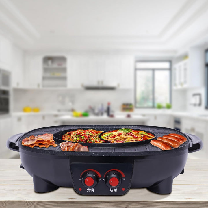 2100W Hot Pot Elektrischer,2 In 1 Hotpot und Grill,Multifunktions BBQ Elektro Hotpot Ofen Rauchfreie