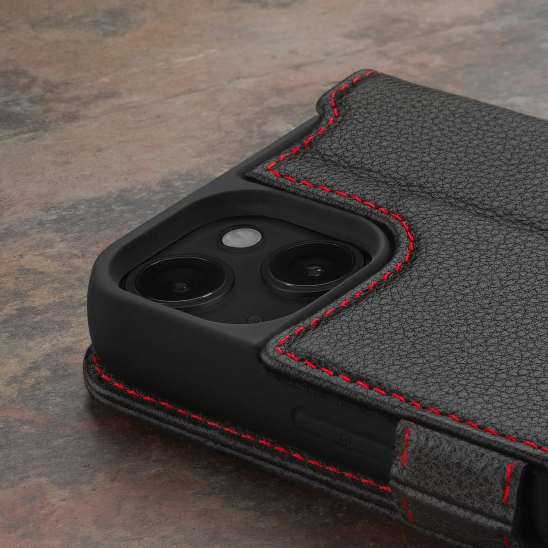 TORRO Hülle kompatibel mit iPhone 15 – Premium Lederhülle mit Standfunktion und Kartenfächern - Schw