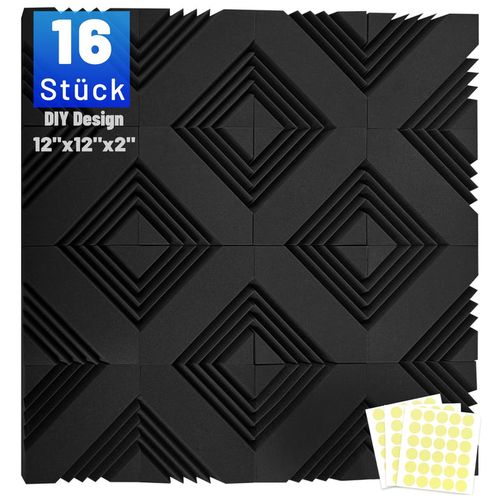 16 Stück Akustikschaumstoff Schalldämmung, 5 X 30 X 30 CM Akustikpaneelemit Aufkleber, Schallschutzp