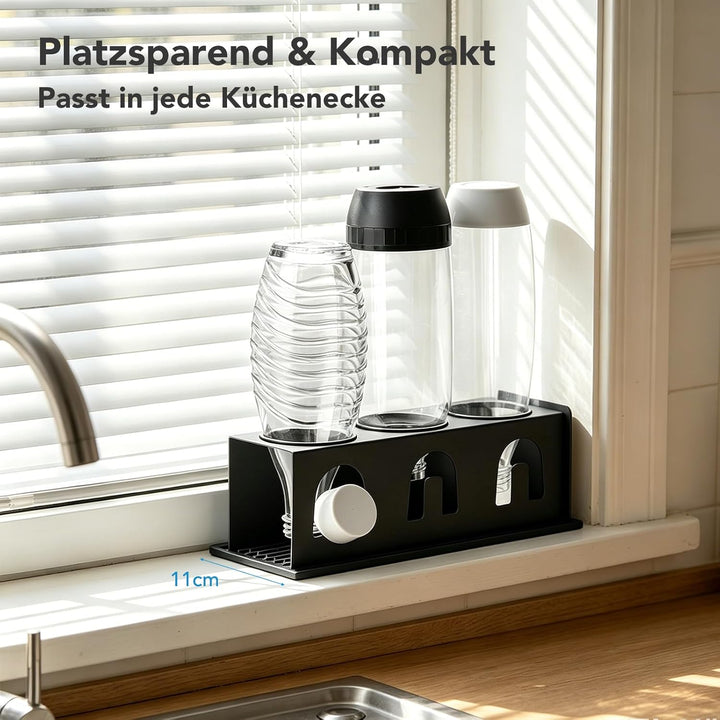 ACTIV CUISINE Flaschenhalter für Sodastream Duo Crystal Flaschen, 3er Edelstahl Abtropfhalter Abtrop