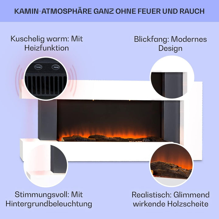 Klarstein Deko Kamin mit LED-Flammen, Elektro Kamin mit Heizung, 2000W Elektrischer Kamin, Sparsamer