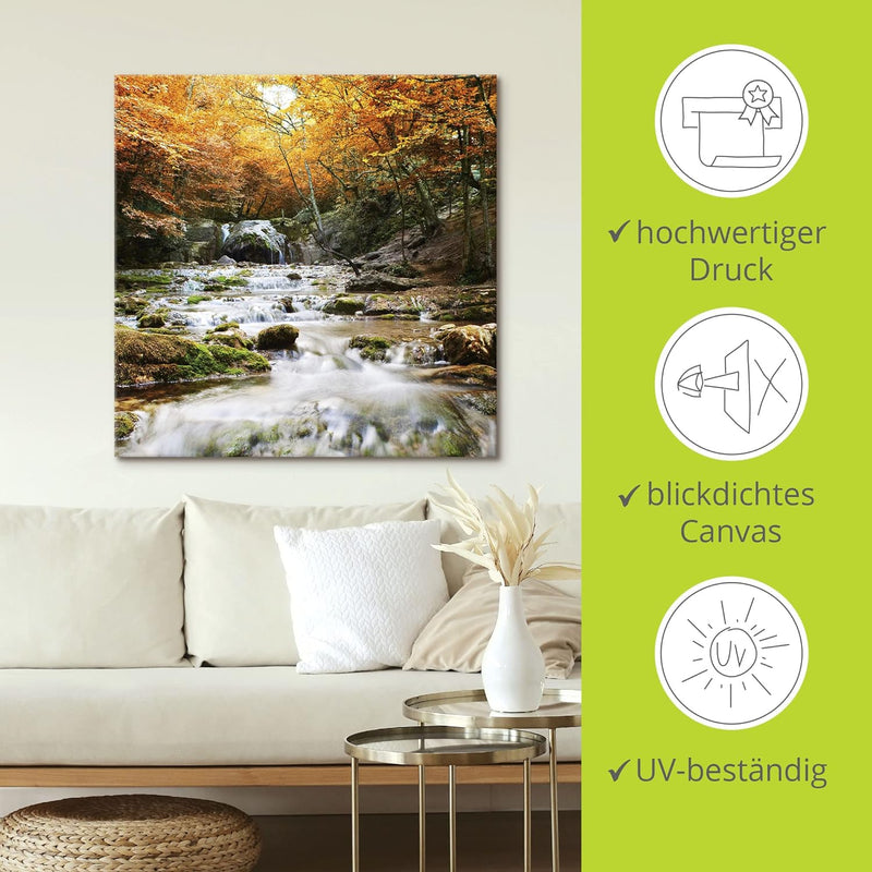 ARTland Leinwandbilder Wandbild Bild auf Leinwand 40x40 cm Herbst Landschaft Natur Wald Wasserfall F