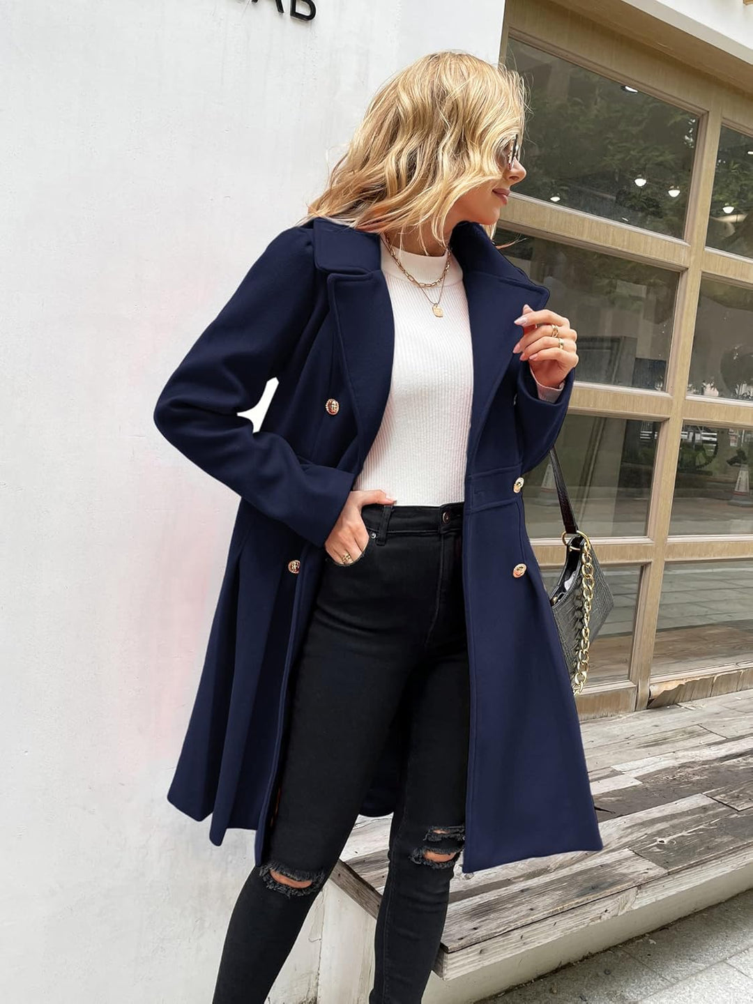 GRACE KARIN Damen Mantel Wintercoat Revers Zweireihiger Mantel Knielang Trenchcoat Winter Lang A-Lin