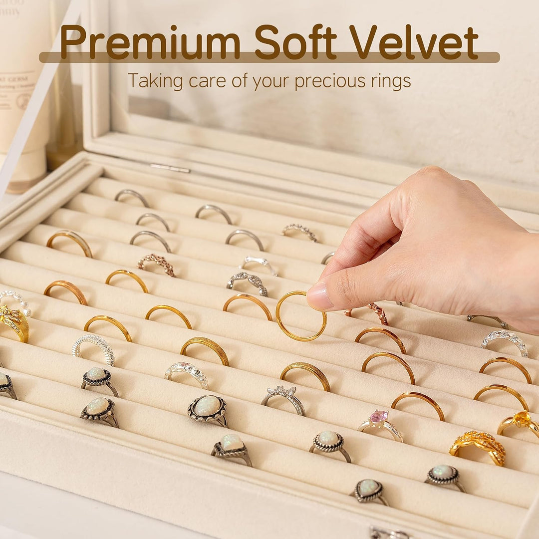 Frebeauty Ringe/Ohrringe Organizer Tablett mit klarem Deckel 10 Slots Samt Schublade Einsatz Schmuck