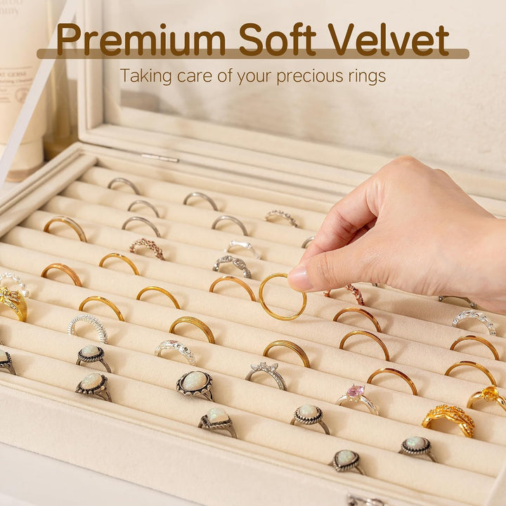 Frebeauty Ringe/Ohrringe Organizer Tablett mit klarem Deckel 10 Slots Samt Schublade Einsatz Schmuck
