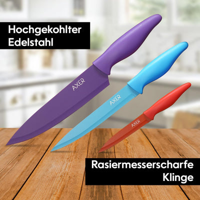 Axer Scharfe Messer Set für Küche - 5-teilig Küchen Messerset Bunt - Sehr Scharfe Küchenmesser Set P