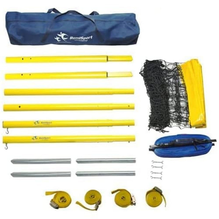 Romi Sport Beachvolleyball komplettes Netz + Stahlpfosten + Feldmarkierung Courtline, 8.5 m, Freizei