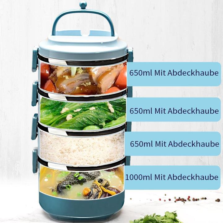 SANQIAHOME 4 Schichten Mehrschichtige stapelbare Edelstahl-Lunchbox,Auslaufsicher,blau Blau 4 Schich