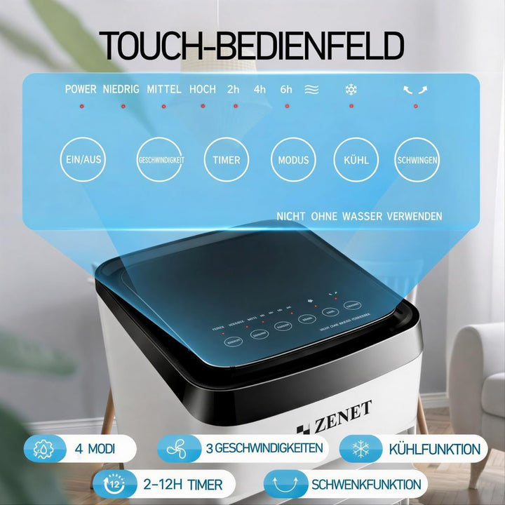 Zenet ZET-483 Mobile Klimaanlage ohne Abluftschlauch 4-in-1 mit Fernbedienung, Luftkühler, Ventilato