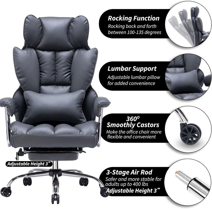 Efomao bürostuhl,PU Leder bürostuhl ergonomisch,schreibtischstuhl,Office Chair 200KG,Verstellbarer D