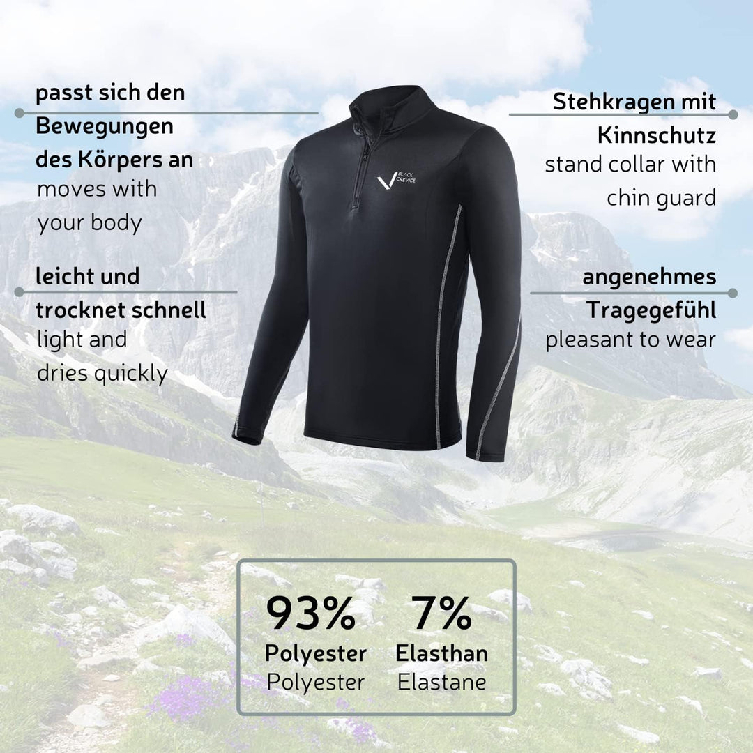 Black Crevice Herren Skirolli I Herren-Funktionsshirt Grössen I atmungsaktives Herren-Langarm-Funkti