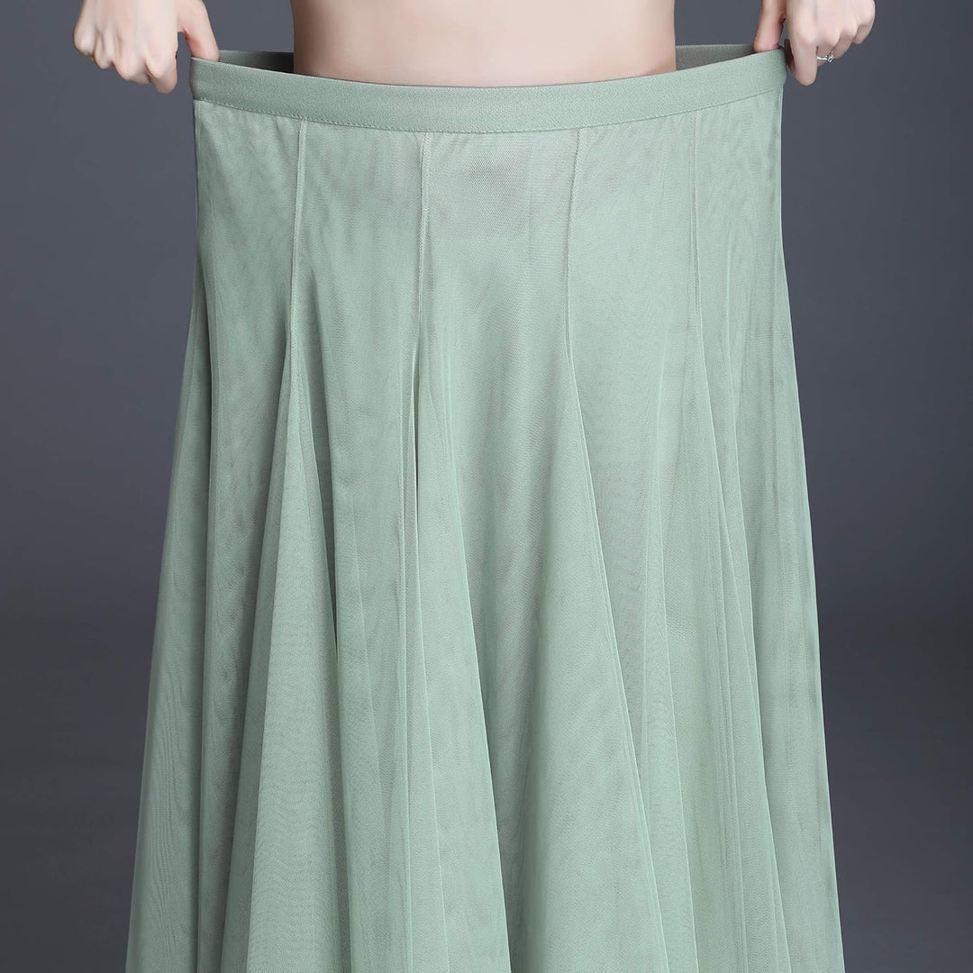 Damen Tüllrock Midi Faltenrock Hoher Bund Schick Rock Elastisch Taille Drapiert Stoff 36-40 Blassgrü