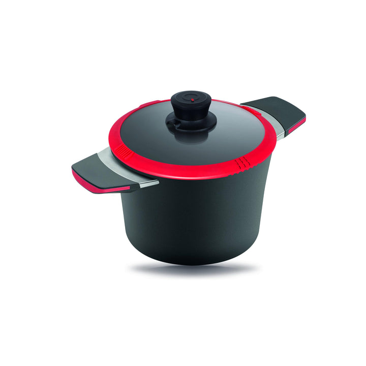Guss-Kochtopf 2.5l/4.0l Volumen, 20/24cm, fettfrei (Rot, 20cm Ceran/Gas mit Glasdeckel) 20cm Ceran/G