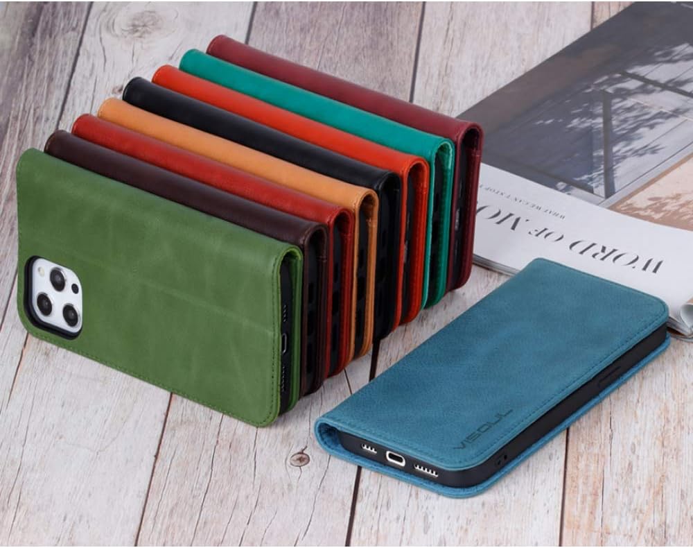 VISOUL iPhone 12/12 Pro Hülle, Handyhülle [100% Rindsleder] [RFID Schutz] [Schützt vor Stoss] [Stand