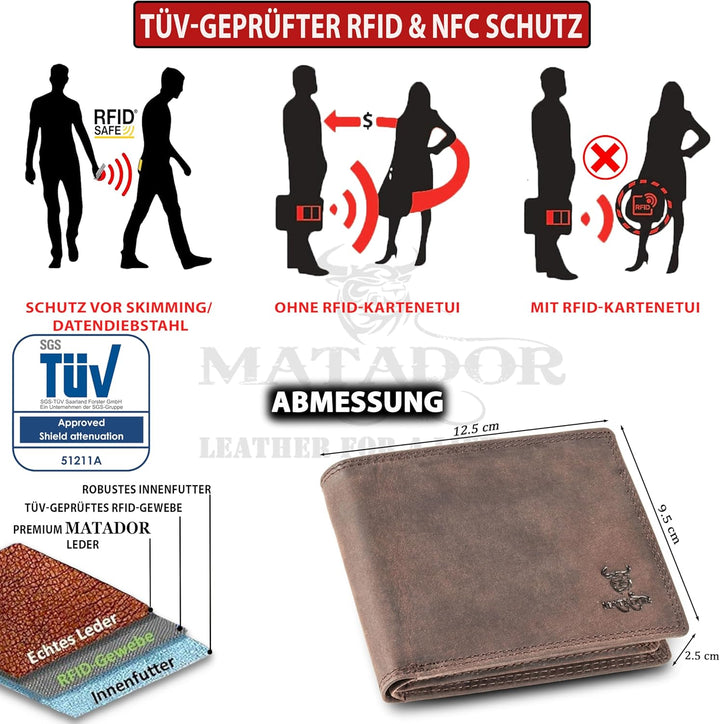 MATADOR Geldbeutel Herren Leder #Sydney mit edler Geschenk Box, Elegante Geldbörse Herren RFID Schut