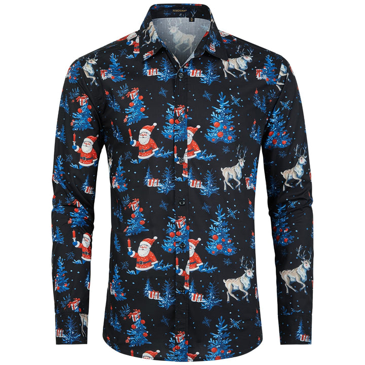 HISDERN Weihnachtshemden für Herren, langärmelig, Button-Down-Shirt, Urlaub, lustige Weihnachts-Shir