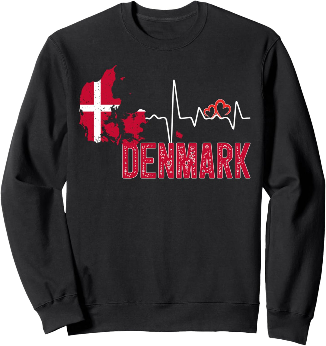 Denmark Flag Map Heartbeat Design for Danish Pride Sweatshirt