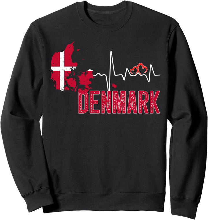 Denmark Flag Map Heartbeat Design for Danish Pride Sweatshirt