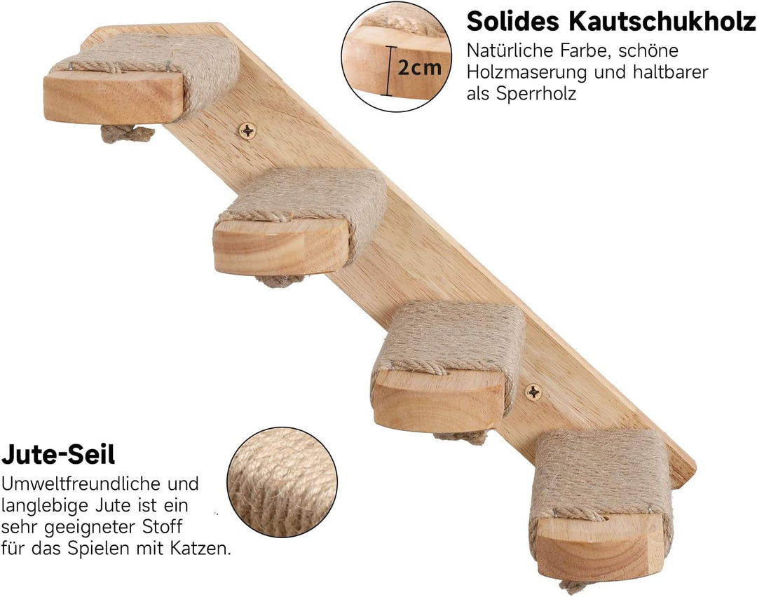 FUKUMARU Kletterwand Katzen, Katzentreppe Wand, Wandliege Katzen, aus Massives Gummiholz, für Katzen