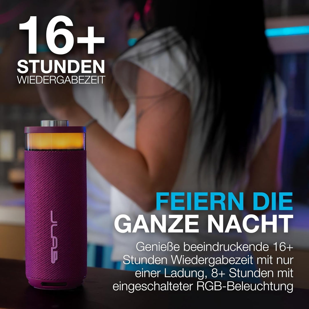 JLab Go Party Tragbarer Bluetooth Lautsprecher mit 16H+ Akkulaufzeit - 10W Drahtloser Outdoor Reise-