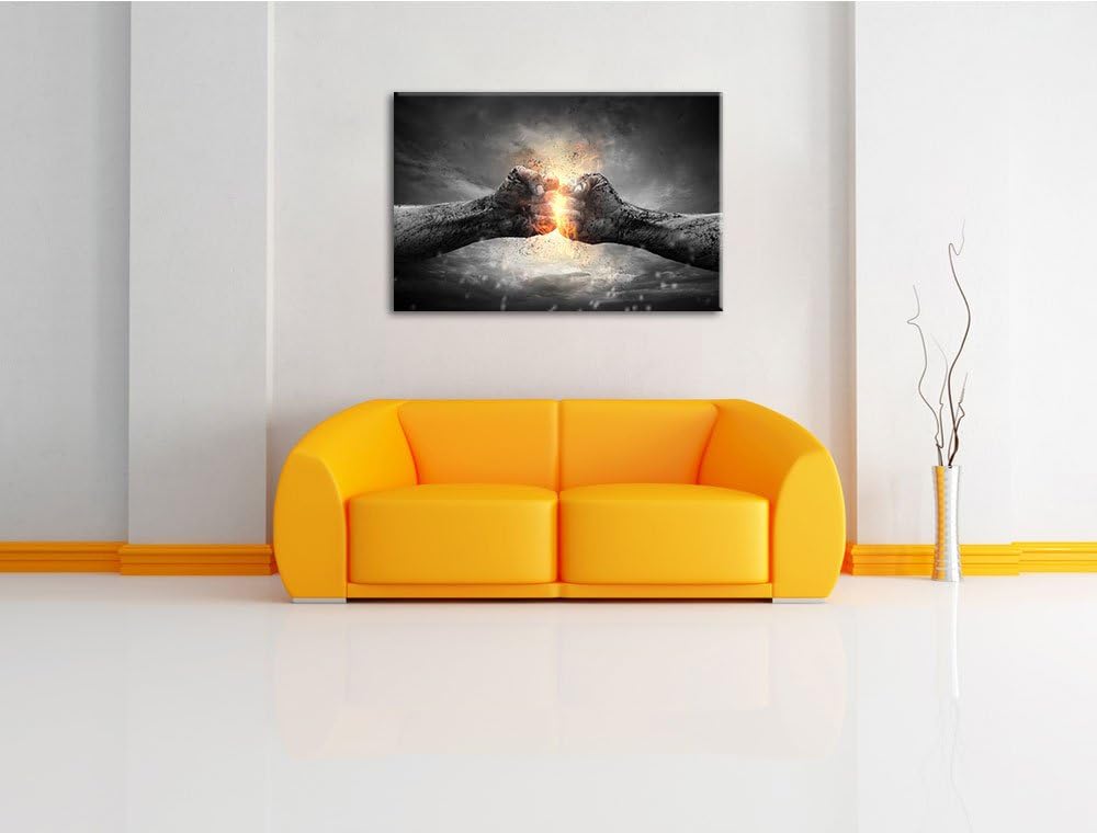 Pixxprint Fäuste mit Energie schwarz/weiss Format: 100x70 auf Leinwand, 100x70