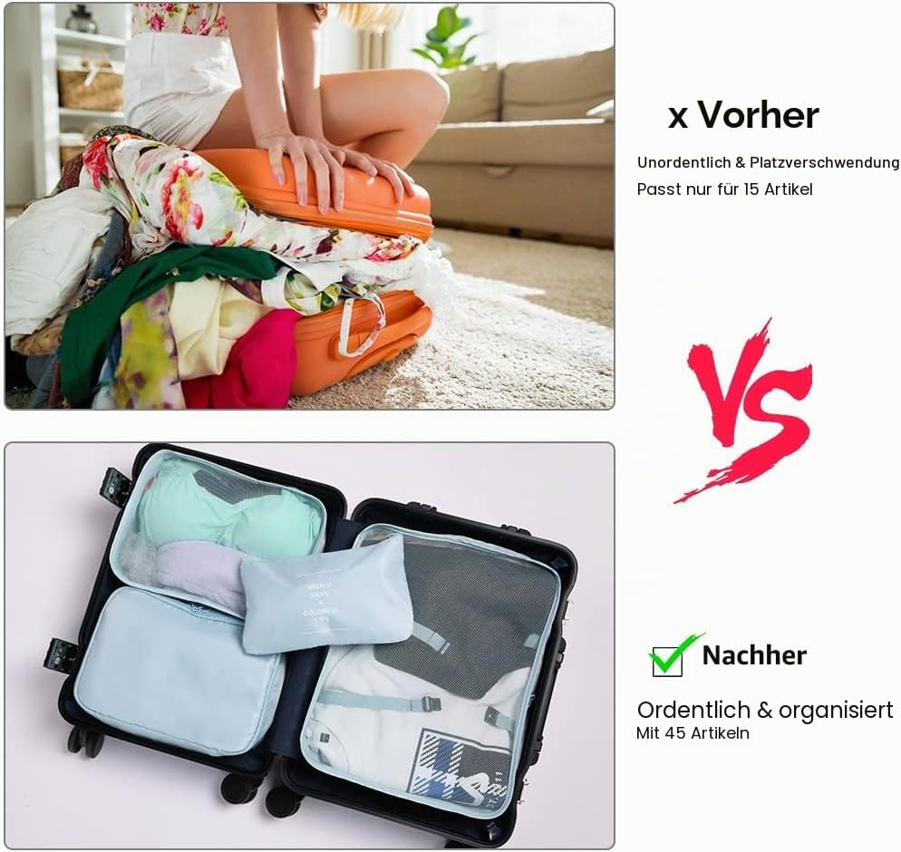 OSDUE Koffer Organizer Set 8-teilig, Packing Cubes, Wasserdichte Reise Kleidertaschen, Packtaschen f