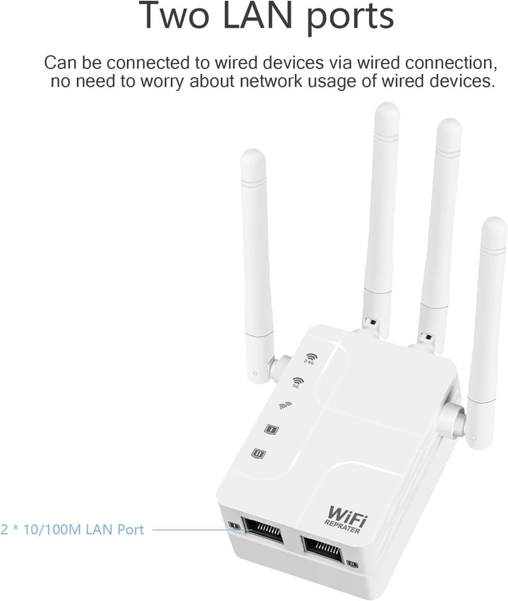 WLAN Repeater AC1200 WLAN Verstärker,Dualband 5GHz & 2.4GHz Wireless Signal WiFi Range Extender mit