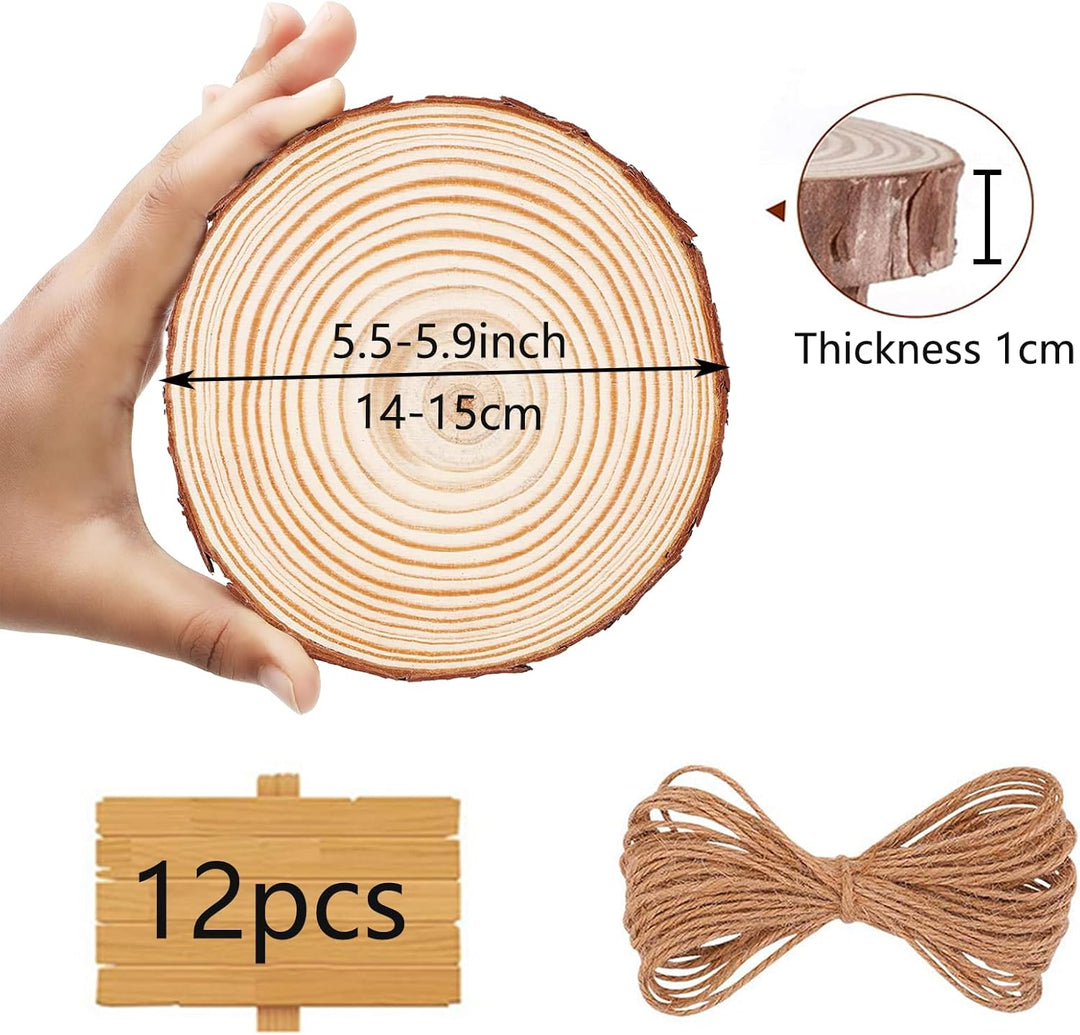 Huhemy Holzscheiben 12 Stücke 14-15 cm,1cm Dicke,Ungebohrte Baumscheiben ohne Loch,Unvollendete Holz