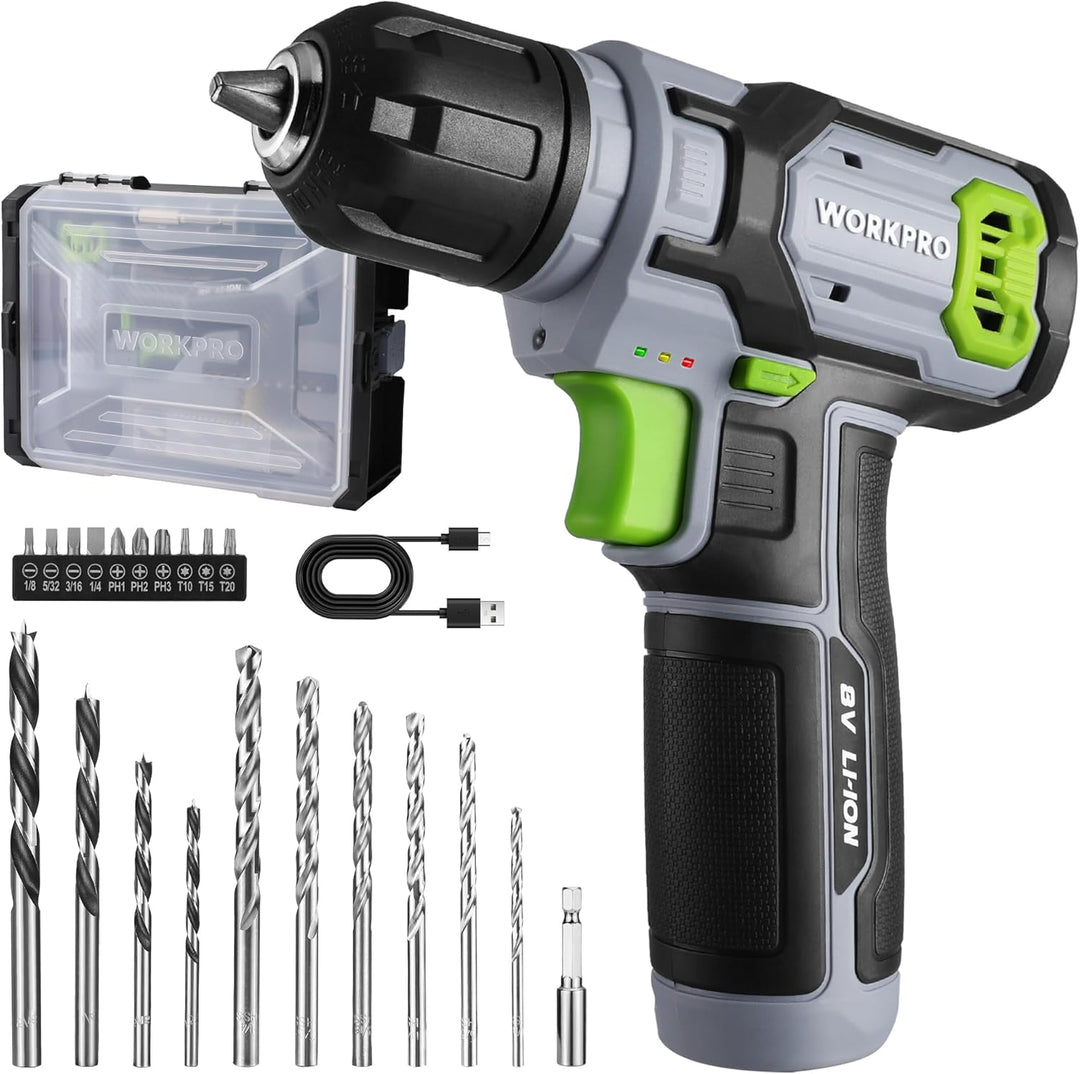 WORKPRO 8V Akku Bohrschrauber Set mit Transportkoffer, Akkuschrauber, 2x2000 mAh Akkus Bohrmaschine,