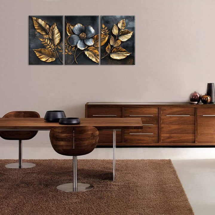 Piy Painting Blumen Wandgemälde, Schwarz Und Goldene Kunst Poster, Pflanzen Leinwand Gemälde, Leicht