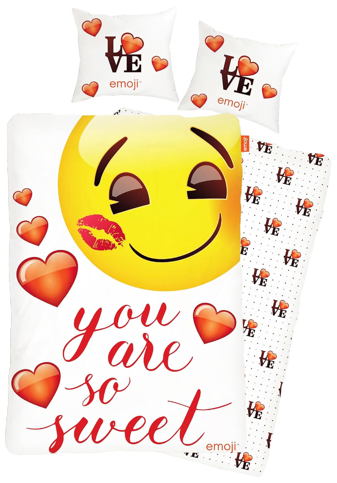BERONAGE Original Emoji Wende Bettwäsche Sweet Hearts 135 cm x 200 cm + 80 cm x 80 cm Neu & Ovp - 10