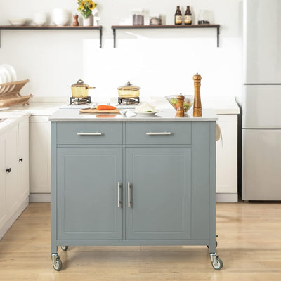 SoBuy FKW108-HG Design Küchenwagen mit Edelstahlplatte Kücheninsel mit Seitenregal Küchenschrank Rol