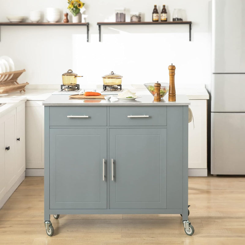 SoBuy FKW108-HG Design Küchenwagen mit Edelstahlplatte Kücheninsel mit Seitenregal Küchenschrank Rol