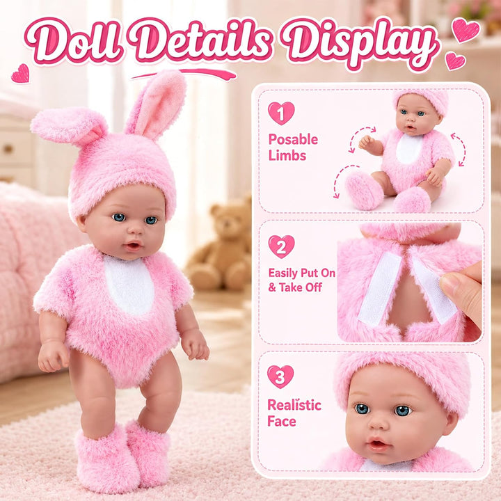 vamei 30 cm Baby Puppe Set mit Puppenzubehör, Geschenk Mädchen ab 3 Jahre