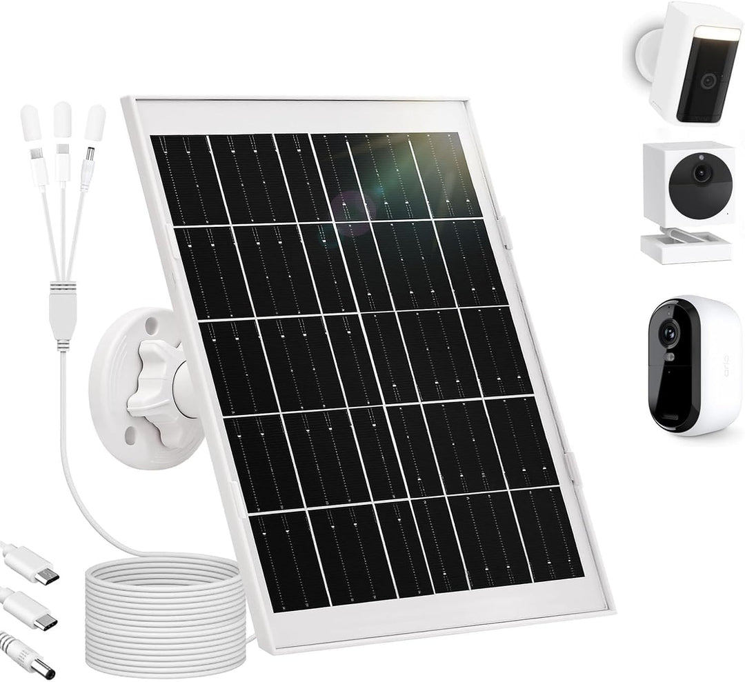 8W Solarpanel für Überwachungskamera Aussen Akku – IP65 Solar Panel mit 3‑in‑1 USB‑C/Micro/DC, inkl.