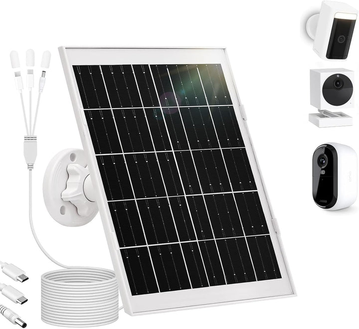 8W Solarpanel für Überwachungskamera Aussen Akku – IP65 Solar Panel mit 3‑in‑1 USB‑C/Micro/DC, inkl.