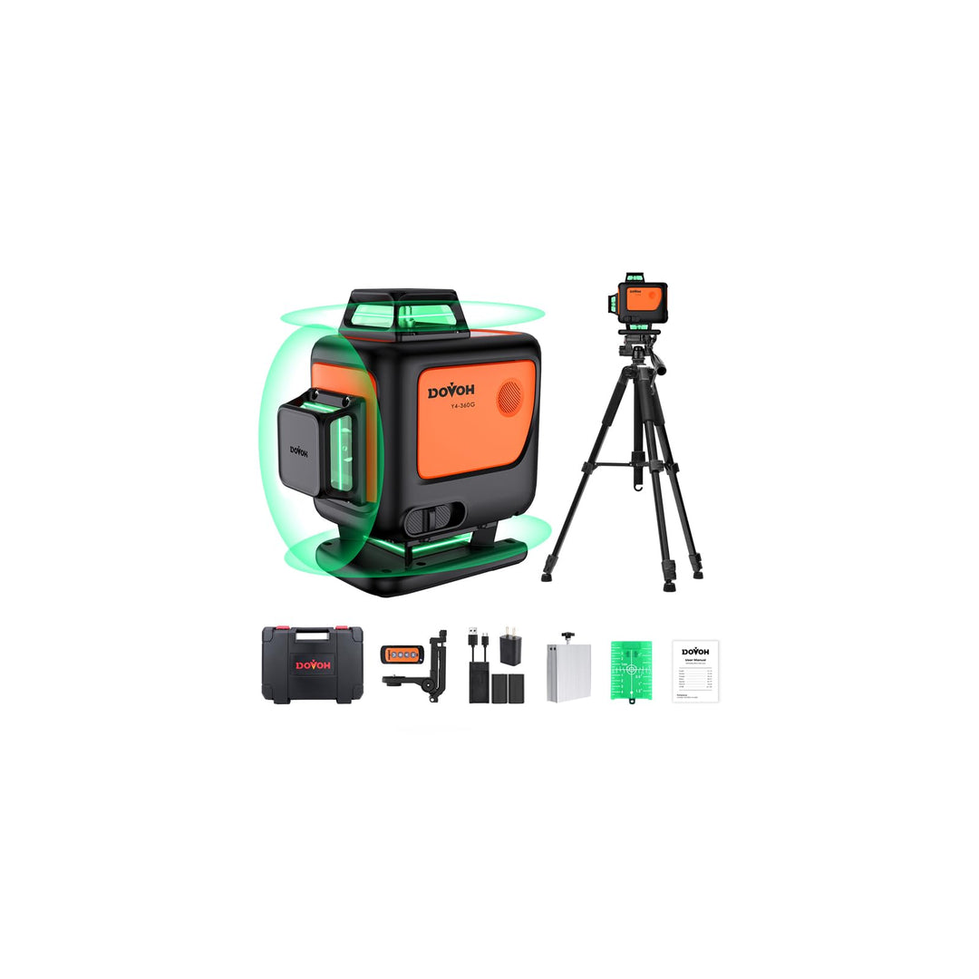 4D Kreuzlinienlaser mit Stativ, DOVOH 360° Selbstnivellierender Grüner Laser, Dual-Akkus, Klass Ⅱ, H