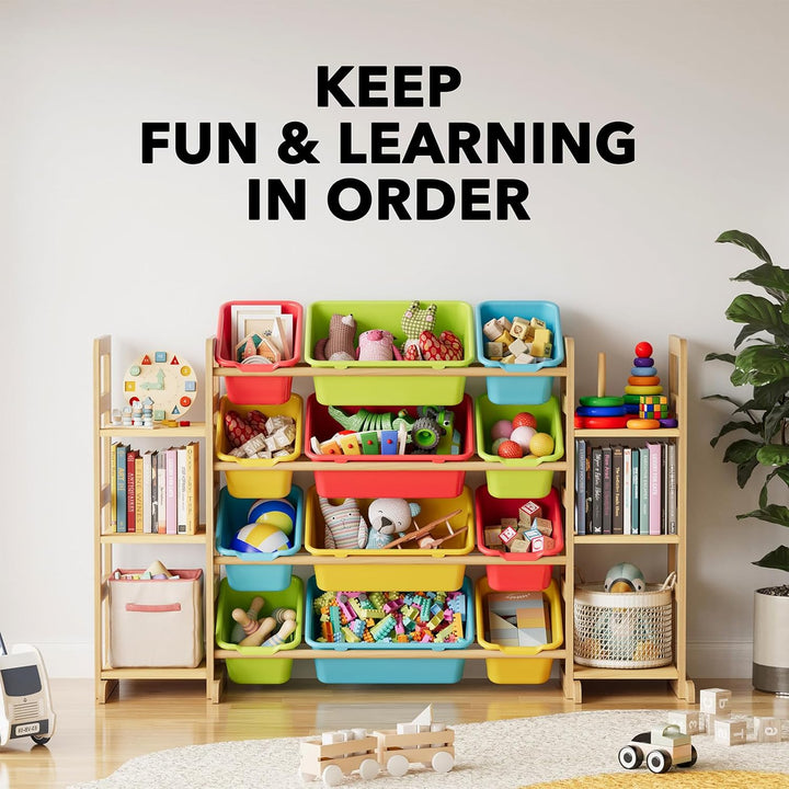 SpaceAid Spielzeug-Organizer mit 6 Regalen und 12 Behältern, Bücherregal/Bücherregal, Kinder-Mülleim