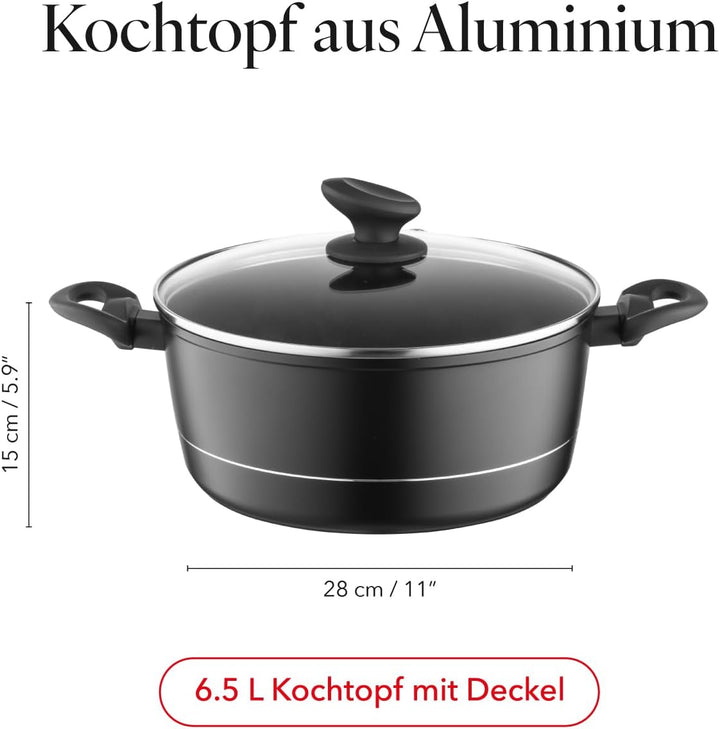 FLORINA Aluminium Topf (6,5 l) 28 cm I Kochtopf DELUX mit Glasdeckel I Messbecher & Antikratz-Beschi