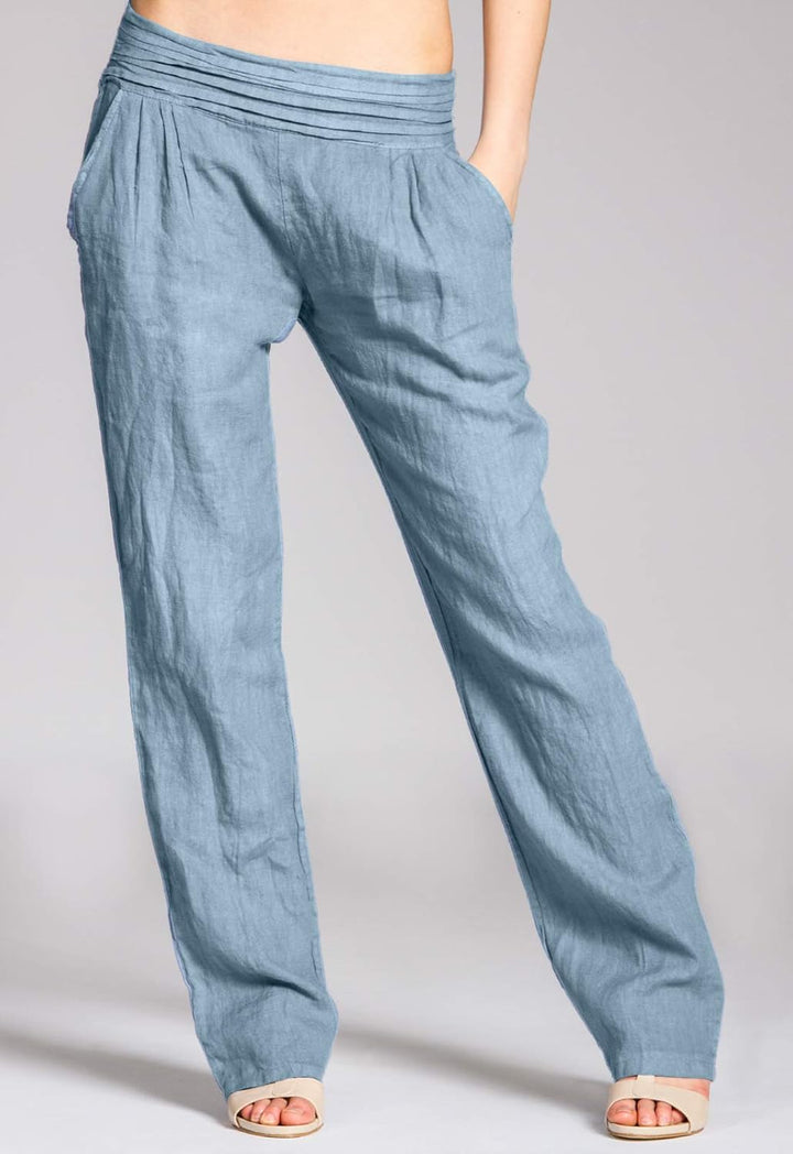 Caspar KHS020 Damen Casual Leinen Hose 34 Jeans Blau, 34 Jeans Blau