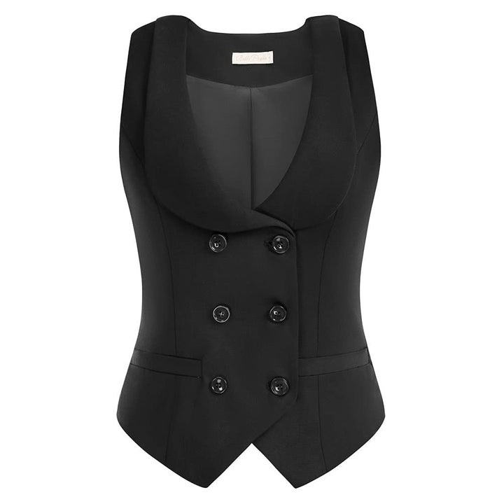 Belle Poque Damen Weste mit Gebogenes Revers V-Ausschnitt Karierte Weste mit Zwei Taschen Geometrisc