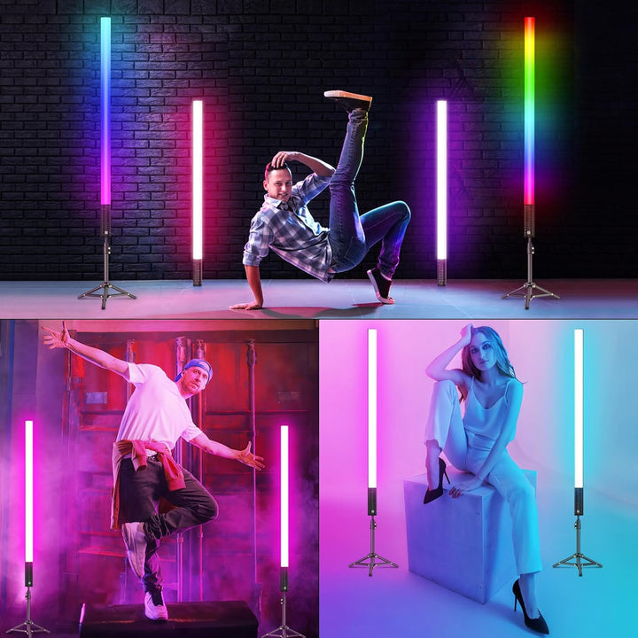 2 Stück 90cm LED Videolicht Mood1 Pro mit Stativ, LED Handheld Fotografie Lichtdimmbar und Musikmodu