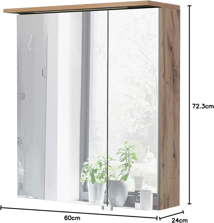 Schildmeyer Spiegelschrank Milan 134891, Eiche Landhaus Dekor, 60,5 x 16 x 72,3 cm