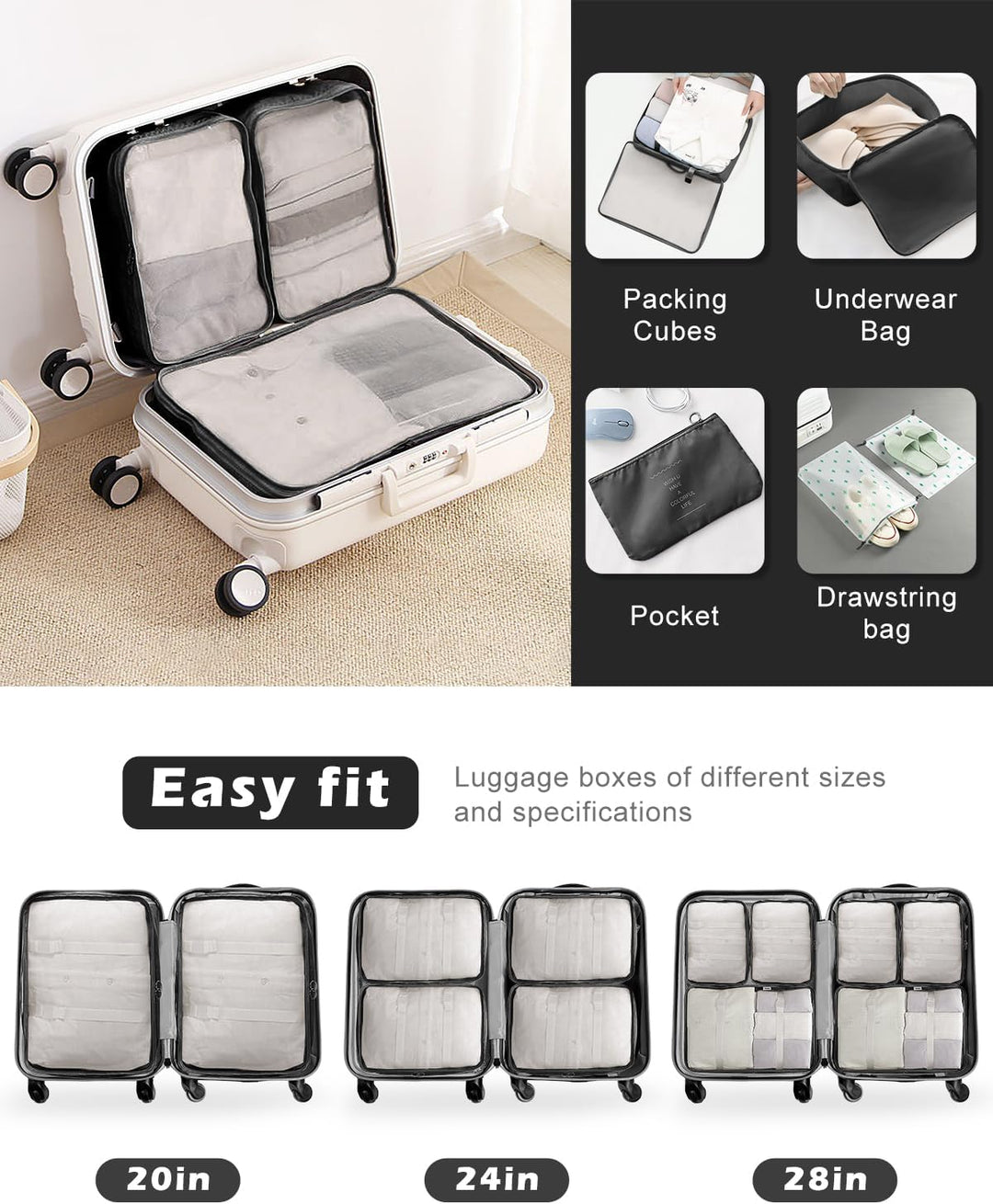 Koffer Organizer Set 18-teilig, Wasserdicht Packing Cubes, Multifunktionale Travel Packwürfel, Koffe