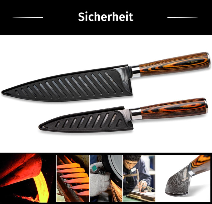 Wolfblood Damastmesser-Set 2er (32cm und 24cm) Profi-Damast-Küchenmesser Set aus 67 Lagen Damaststah