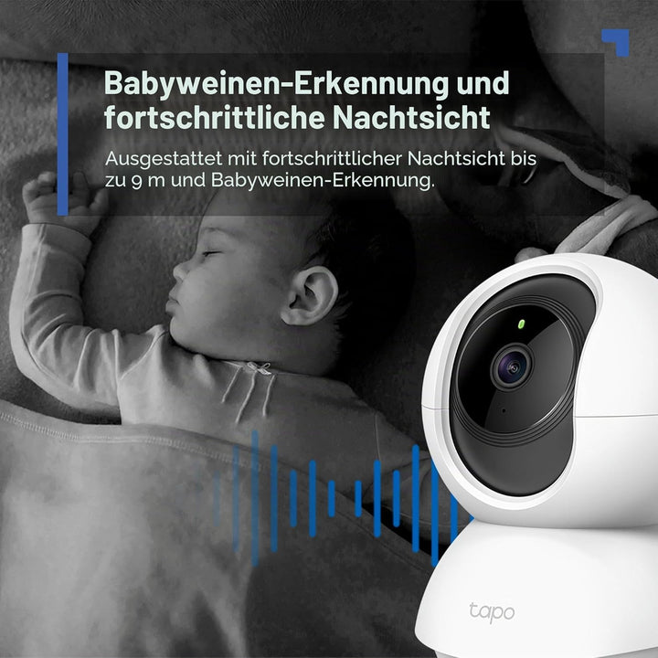 Tapo C21A 2K 3MP Überwachungskamera innen 360°, Nachtsicht, Bewegungserkennung, Zwei-Wege-Audio, Bab