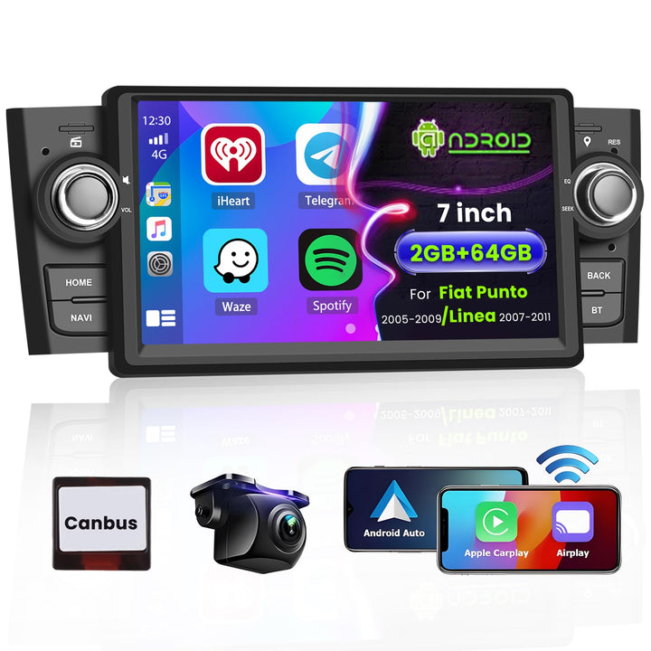 Hikity Wireless Carplay Autoradio mit Navi für FIAT Punto 2005-2009 Linea 2007-2011 Android13 7Zoll