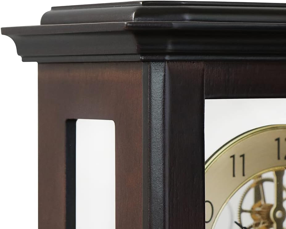 PRIM Design Tischuhr Elegant, Dunkles Holz/Elegant, Quarz-Schrittmotor, originelles Zifferblatt, lux