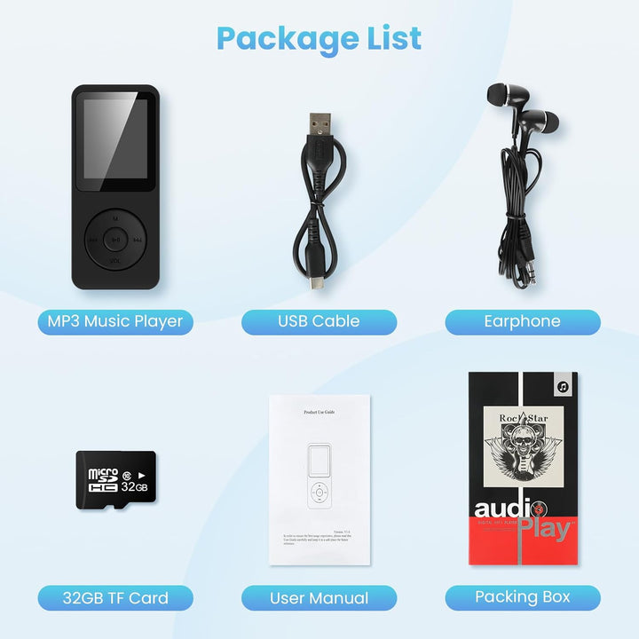 32GB MP3 Player - Bluetooth 5.3 mit 1.8" TFT Farbbildschirm mit Kopfhörer HiFi Musik Kinder MP3-Play